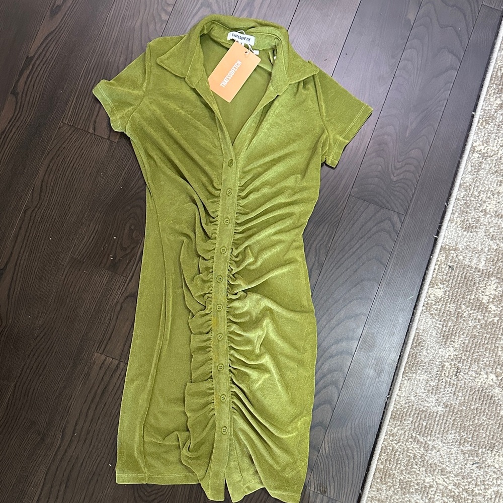 Olive Green Ruched Mini Dress
